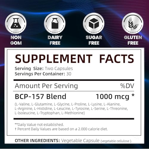 𝗕𝗣𝗖 𝟭𝟱𝟳 Peptide Capsules, 𝗕𝗣𝗖 - 𝟭𝟱𝟳 Pro 1000mcg, New Protective Compound 𝟭𝟱𝟳 Non-Gmo, Gluten Free Supplement for Faster Recovery, 60 Capsules (BPC-157)