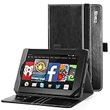 Fire HD 7 Case - Poetic Fire HD 7 Case [SlimBook Series] - [SlimFit] [Professional] PU Leather Slim Folio Case for Amazon Fire HD 7(2014) 4th Gen Black (3 Year Manufacturer Warranty From Poetic)