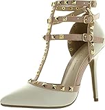 Wild Diva Women's Studded High Heel Double Strap Pointed Toe Pumps