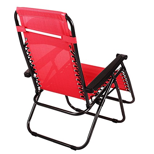 Fashine Folding Zero Gravity Reclining Lounge Portable Garden Beach Camping Outdoor Chair [US STOCK] (Red) - Thumbnail 4