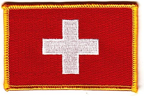 Seoul Patch - SWITZERLAND FLAG w/GOLD BORDER, Swiss Cross/Iron On Embroidered Patch,Swiss Flag