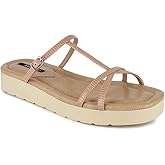 kensie Womens Beige Croc 0.5" Padded Strappy Buckle Accent Dara Square Toe Wedge Slip On Slide Sandals Shoes 6.5 M