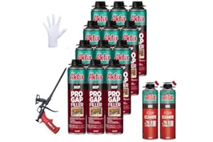 Akfix 805P PRO Gap Filler Expanding Foam Sealant Kit (12x24 Oz.) - Insulating Foam Sealant, Low Expansion Foam for Sound & Heat Insulation, Window & Door | Gun & 2Cleaner Included | 24 Oz. 12 Pack