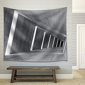 Empty Abstract Concrete Interior, 3D Render of Pitched Tunnel - Fabric Wall Tapestry Home Decor - 51x60 inches