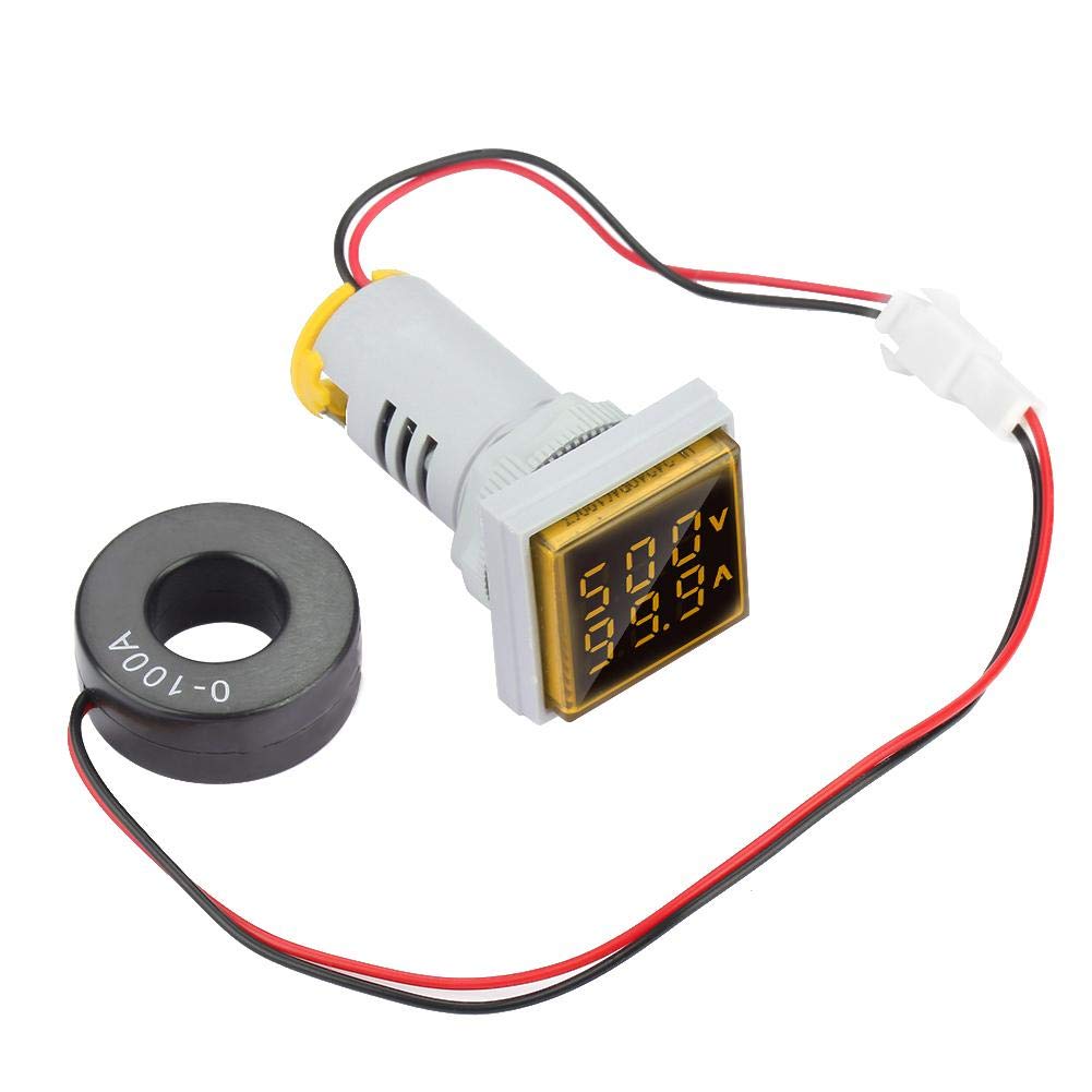 Digital Voltmeter Ammeter SEAFRONT AC 22mm LED Dual Display 60-500V 0-100A Different Color Display(yellow)