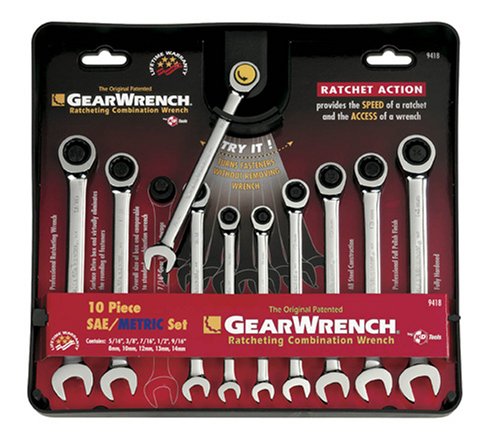 GearWrench 9418 10 Piece SAE/Metric Combination Ratcheting Wrench Set