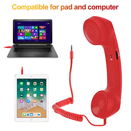 Feeko Cell Phone Receiver Retro Handset Vintage 3.5mm Telephone Anti Radiation Handset Receiver for iPhone Smartphones Red