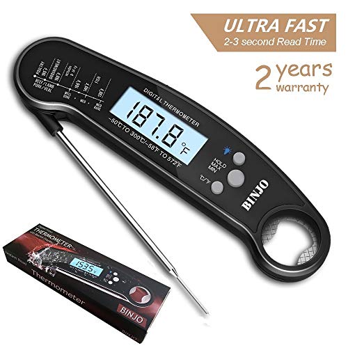 Digital Meat Thermometer for Grilling, IP67 Waterproof Kitchen Cooking Thermometer with Highly Sensitive Probe, Food Thermometer Instant-Read with Calibration and Backlit Function for BBQ Coffee Candy