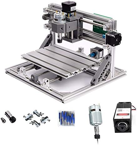 Purewords 3 Axis DIY CNC 3020 PRO Router + 5500 mw Blue Light Laser Module, 1.8 inch Offline controller, GRBL + LaserGRBL, PCB Wood Milling Engraving, 10pcs 3.175mm End Mill Bit Sets ER11 Clamps
