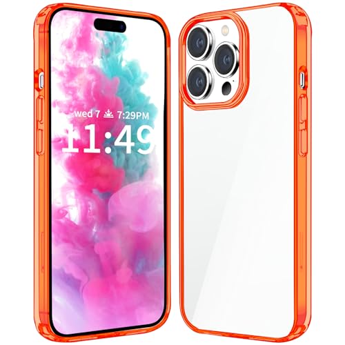 JJGoo Compatiable with iPhone 15 Pro Max Case Clear, Transparent Shockproof Phone Case for 15 Pro Max, Slim Hard PC Back Protective Cover Bumper, Anti-Scratch Clear Back, Transparent Orange