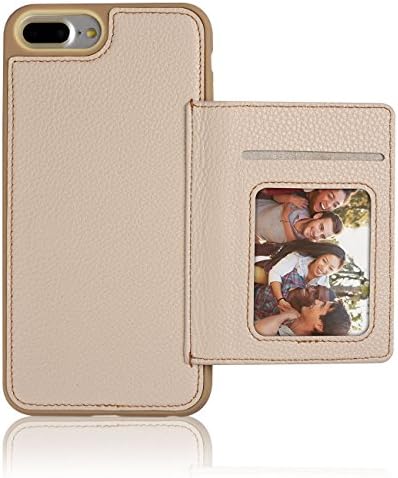 iSkipper iPhone Wallet Protective Case, Shockproof Hybrid PC &amp; TPU, PU Back Leather, Standable - RFID Protection Technology - Universal, iPhone 6 Plus, 7 Plus - Multiple Credit Card Slot, Ivory