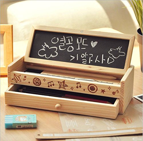 Daiweis Multi-function wooden pencil case ,Small Blackboard Pen Case (Including three chalk and one chalk rubbing)