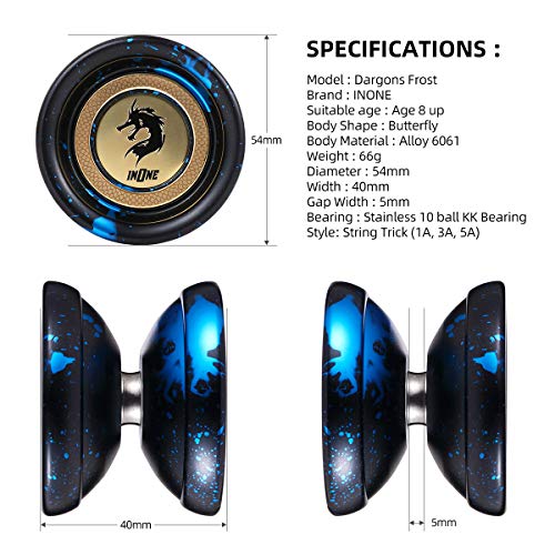 INONE Dragons YOYO Aluminum Alloy Unresponsive Yo-yos Designed for Kids, Yo-Yo Fans, Beginners Gift Glove, 10 Strings, Spare Bearing (Frost) - Thumbnail 6