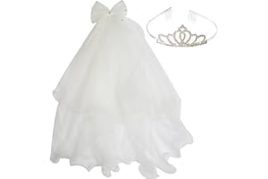 YUJHON Girls First Communion Veil Bow Flower Headband Veil with Wreath Crown for Wedding First Communion（white）
