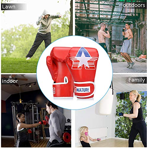 Xnature 4oz 6oz 8oz PU Kids Boxing Gloves Children Cartoon MMA Kickboxing Sparring Youth Boxing Gloves Training Gloves Age 5-12 Years (Red Boxing Gloves Without Gift Box) - Thumbnail 5