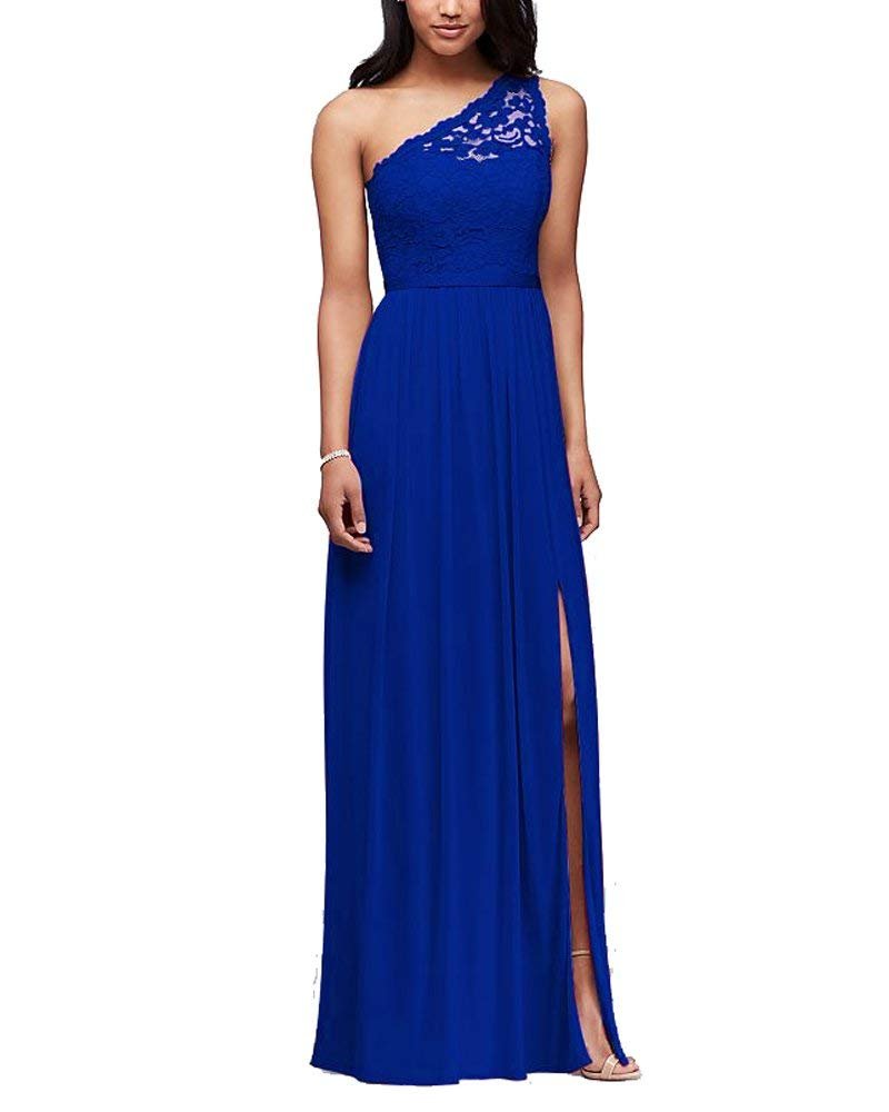 AnnaApparel One Shoulder Lace Bridesmaid Dresses Floor Length Chiffon