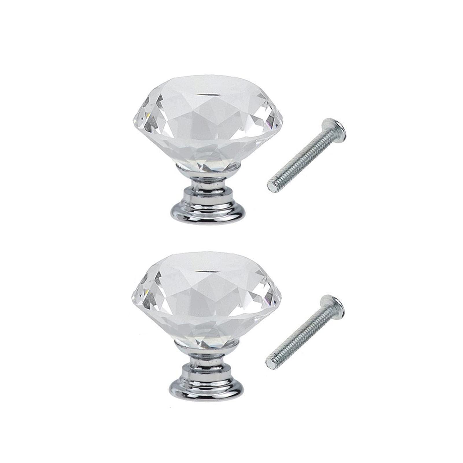 Yesmin Crystal Door Knobs,2 Pcs 30MM Crystal Drawer Carbinet Door Handle Puller with Screws for Home Kitchen Office Drawer Cupboard Closet-Silvery