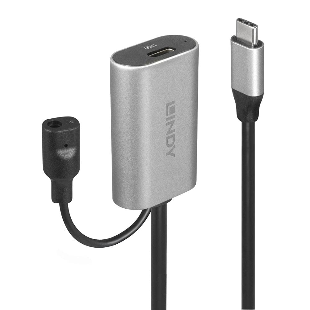 LINDY 5m USB 3.1 Active Extension Cable Type C to C - Black/Silver