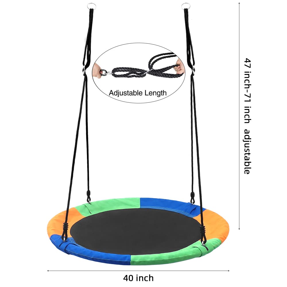 Saucer Tree Swing Seat for Kids 40 Inch Outdoor Round Tree Swing for Children Heavy Duty Safe Durable Easy Install for Backyard Multicolor