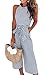PRETTYGARDEN 2018 Women's Striped sleeveless Waist Belted Zipper Back Wide Leg Loose Jumpsuit Romper with Pockets (Blue, Medium)