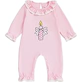 GOOCHEER First Birthday Baby Girl Outfit Fall 1 Candle Printed Ruffle Long Sleeve Romper Jumpsuit Cake Smash Clothes