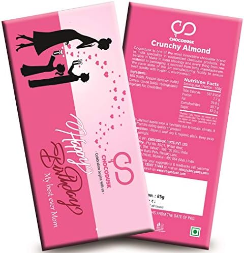 Happy Birthday My Best Ever Mom (Pink) Chocolate Bar with Almond Crunchy, 85 Gram