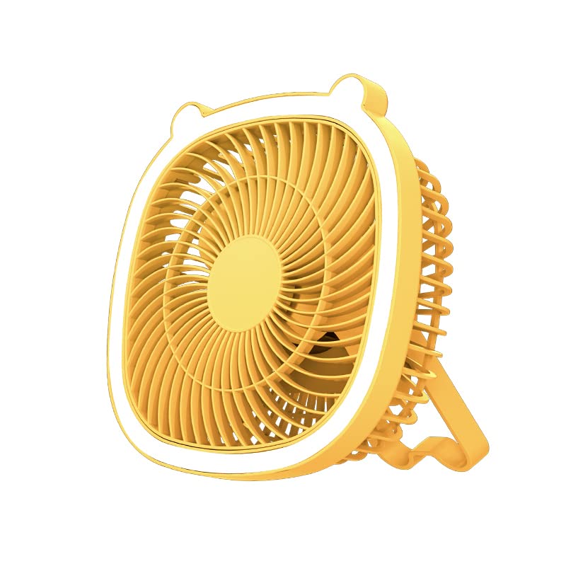 Cool&Cute Portable Fan with LED Light- Portable Table Fan- Camping Fan- Desk Fan- USB Fan (Yellow)
