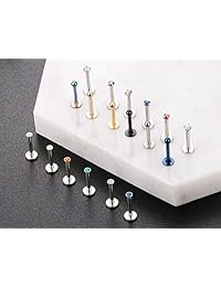 Finrezio 18 piezas 16 G 316L acero inoxidable Labret Monroe Labios Anillos Ópalo CZ Bola Cartílago Helix Tragus Nariz Piercing 0.236-0.315 in Barra 0.079-0.118 in Stud