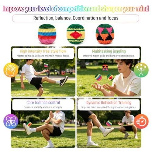 Hand-Made Knitted Footbag Colorful Crochet Kickballs Soft Hand Knitted Juggling Bags Suitable Outdoor and Indoor Party and Coordination Training, Suitable AduIts & ovet 14 Years oId Teens Use