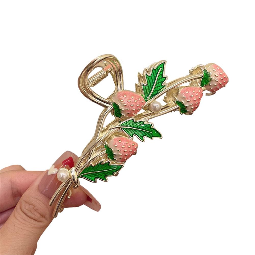 yangzerang Strawberry Hair Clips - Large Claw Metal Hair Grips Barrette for Women & Girls - Gold Tone