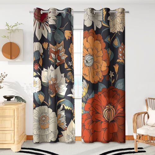 Boho Floral Blackout Curtains 2 Panels