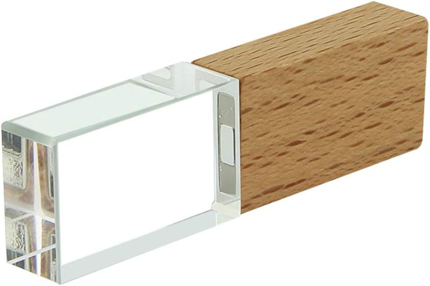FIRSTMEMORY 32GB USB 2.0 Flash Drive Novelty Wood Crystal Transparent Pen Drive LED Light Memory Stick Thumb Drives Data Storage Pendrive Gifts (32 GB, Crystal & Wood)