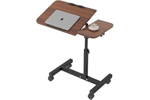 ACTIER Multifunctional Height Adjustable Table with Wheels | Ultimate Single Workstation, Study Desk, Bedside Table, Recliner Tray Table, Presentation Cart and Laptop Stand | Tilting Tops (Walnut Black)