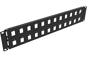QiaoYoubang 2U Hinged 24-Port Blank Keystone Patch Panel Metal for 19" Rackmount Housing, Black(2U24HolesBP)