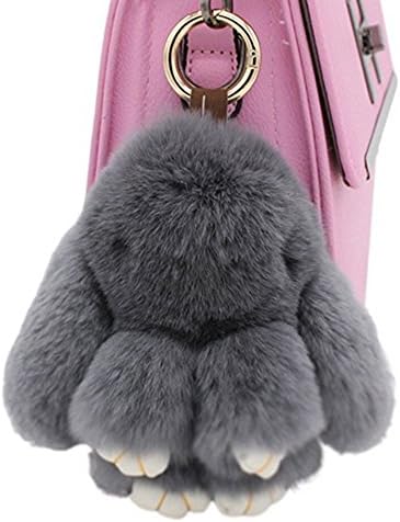 TonTech 2016 Newest Christmas Gift Beautiful Cute Soft Fluffy Rabbit Bunny Car Keychain Key Ring Hanging Pendant 13CM/18CM for Handbag (13CM, Gray)