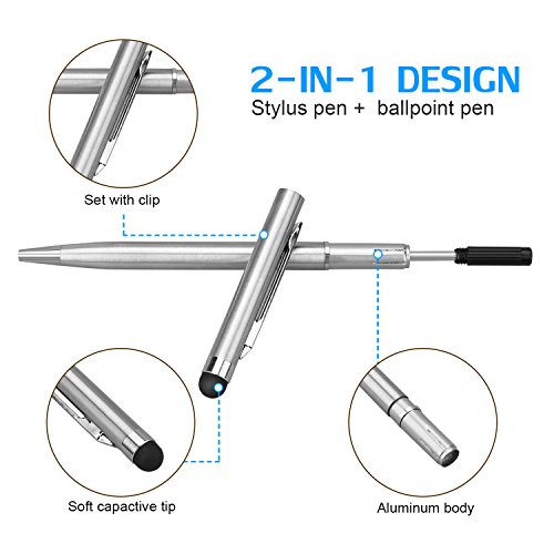 Stylus Pen,PROKING 2 in 1 Capacitive Stylus Ballpoint Pen for Universal Touch Screens Devices Stylus Pens for iPad,iPhone,Kindle,Samsung,HTC,Tablets(Black,Silver)