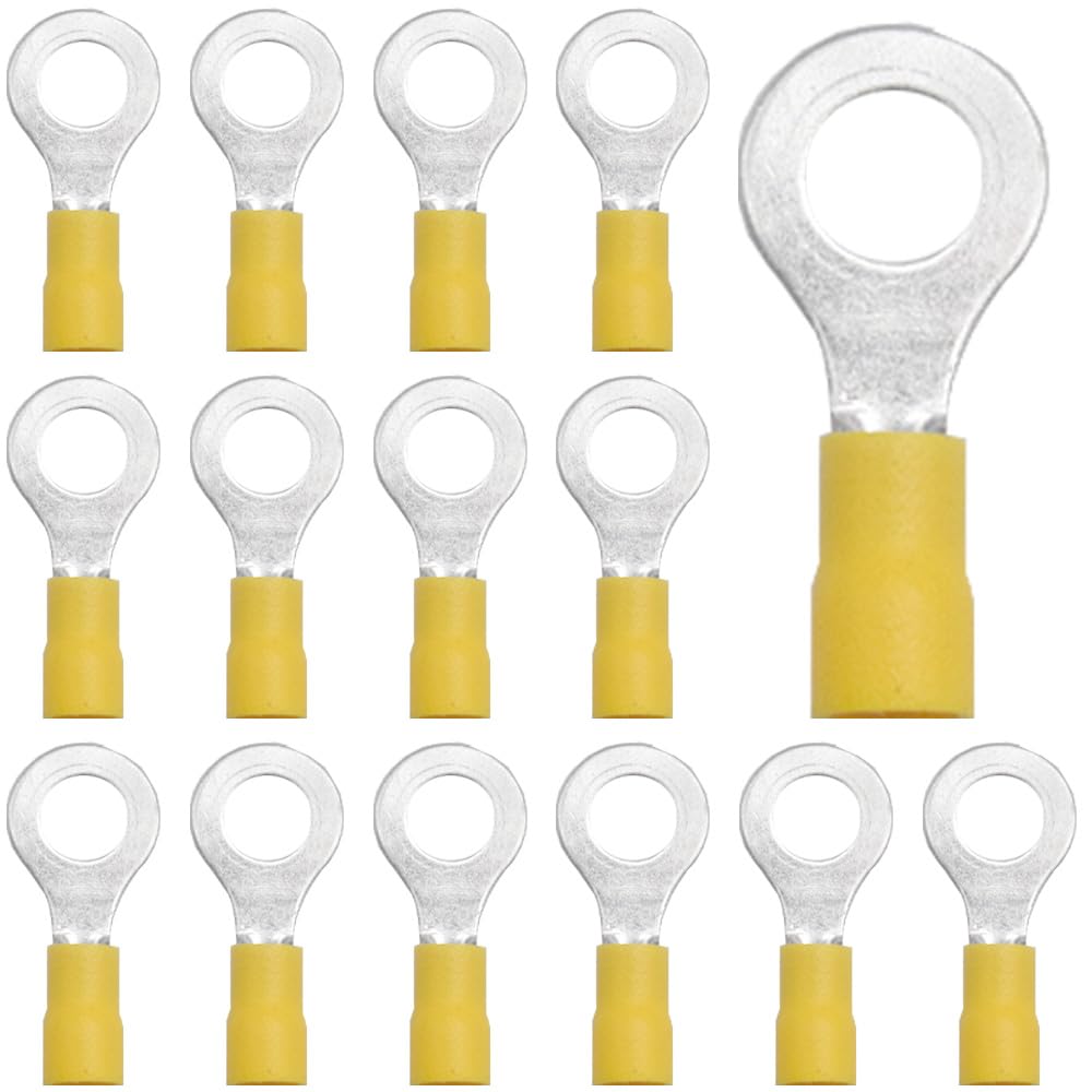 CEEYSEE 50Pcs M8 of Yellow Insulated Ring Terminal-Electrical Wire Connectors-Ring Crimp Terminals Connectors（PRY8)