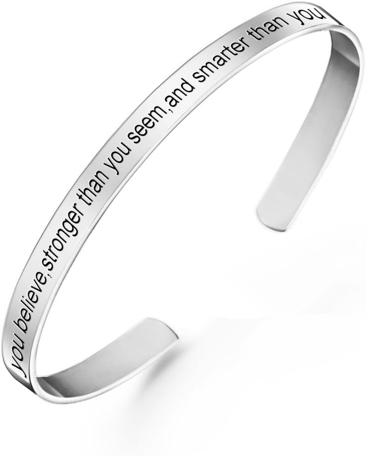 Sterling Silver Personalized Engraved Messages Cuff Bangle Bracelet Inspirational Jewelry Gifts for Women