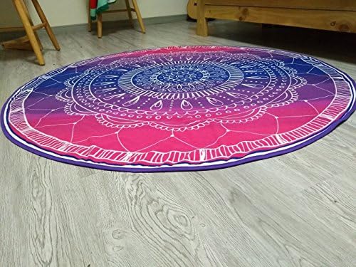 Indian Style Beach Towel Round 59" Purple Floral Geometry Printed - Lightweight Microfiber Home Decor Yoga Mat Sofa Couch Chair Blanket - Absorbent &amp; Quick Dry Bath Towel Shower Wrap