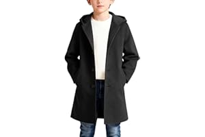 Boys Peacoat Kids Winter Warm Long Sleeve Jacket Mid Long Trench Coat Slim Fit Wool Blend Open Front Hooded Overcoat