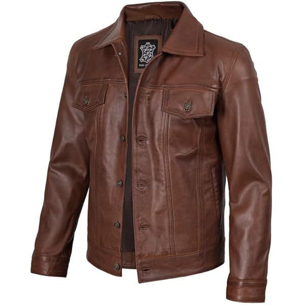 Chaqueta Clásica De Cuero Marrón Cálido Para Hombre