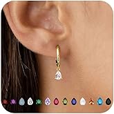 TDBSOQI 14K Gold Plated Birthstone Hoop Earrings for Women Hypoallergenic Dainty Small Diamond Emerald Green Blue Cubic Zirconia Drop Huggie Earrings for Mom Women Jewelry Birthday Gifts
