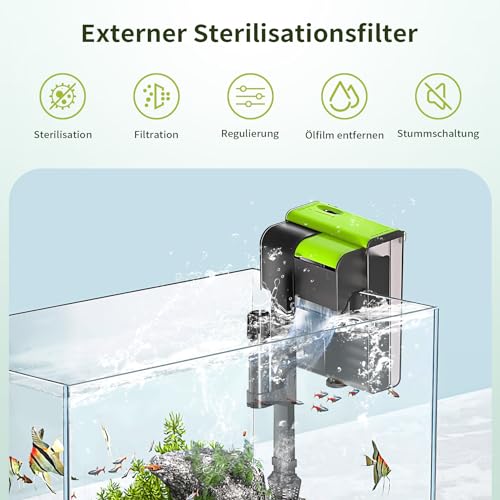 Forever Speed 4-in-1 UVC Outdoor Aquarium Filter Adjustable Flow Hanging Filter 450L/h Waterfall Filter for 10-100L Aquarium
