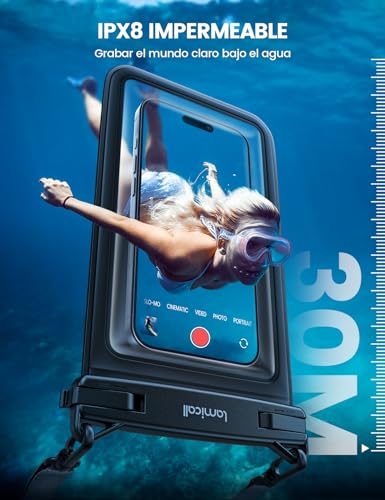 Lamicall Funda Impermeable para Celular - [Bolsa Doble] IPX8 Bolsa para Celular contra Agua, Waterproof Case con iPhone 14 15 16 17 Pro MAX,Galaxy S23 S24 Ultra, Todos los 4-7.5" con Funda, 1 Pack
