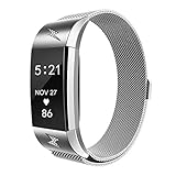 Fitbit Charge 2 Bands, Akale Milanese Loop Stainless Steel Metal Bracelet Strap with Unique Magnet Lock, No Buckle Needed for Fitbit Charge 2 HR Fitness Tracker Sliver Black, Rose Gold