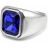 SeiMios Gemstone Signet Rings for Men Stainless Steel Square Blue Sapphire Statement Ring Size 7-12