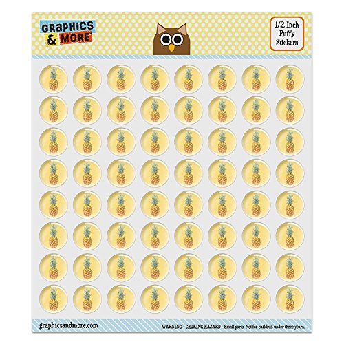 Puffy Bubble Dome Scrapbooking Crafting Stickers - Pineapple on Yellow Background - Set of 64 - 0.5" (13mm) Diameter Each