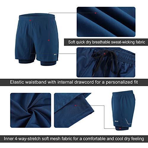 ARSUXEO Men's Workout Training 2 in 1 Running Shorts Reflective B192