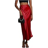 SHENHE Women's Satin Maxi Skirts High Waisted A Line Long Skirts Elegant Office Skirts