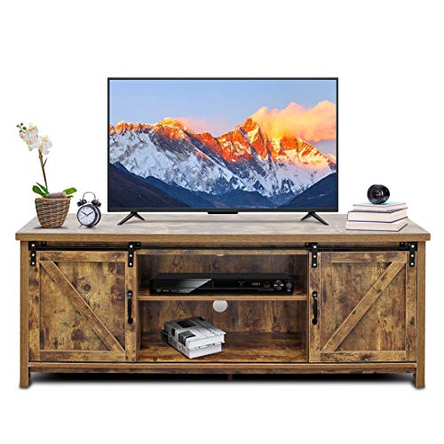 Bizzoelife Barn Door TV Stand Media Console Table, 60 Inches Sliding TV Cabinet Entertainment Center (Rustic)
